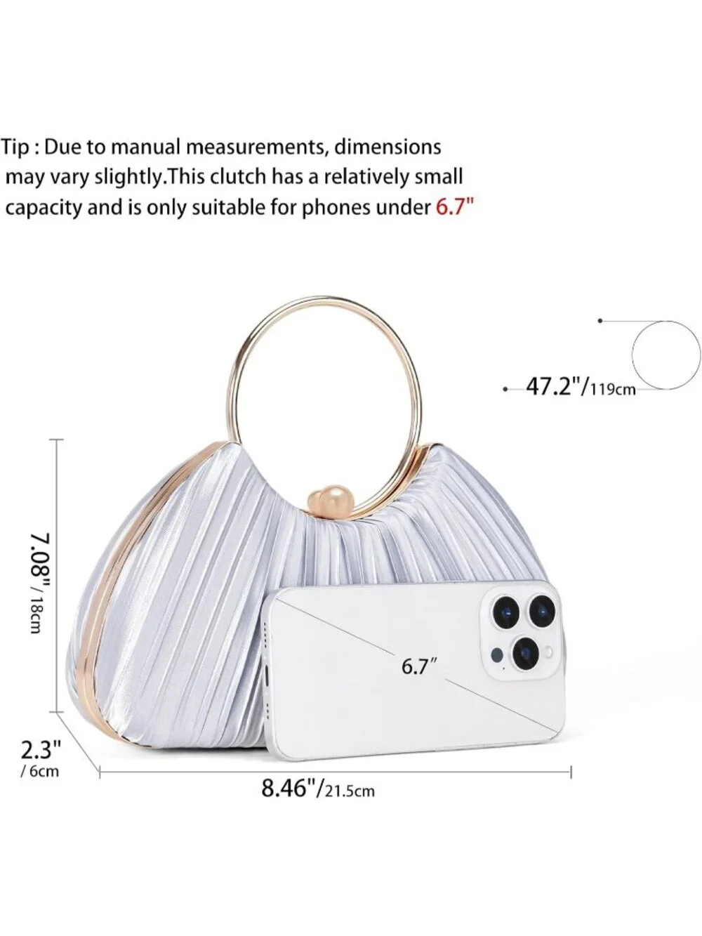 Women's Z-white Satin Pleated Top Handle Clutch Purse For Elegant Evening Bag